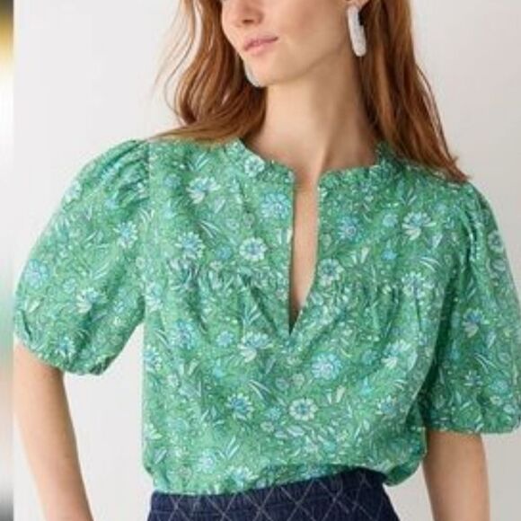 NWT J. Crew‎ floral ruffled Neck top - Picture 4 of 7